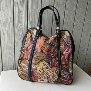 VTG 70s Travel Tapestry Bag Passport Print w/ Key Unused Estate Find